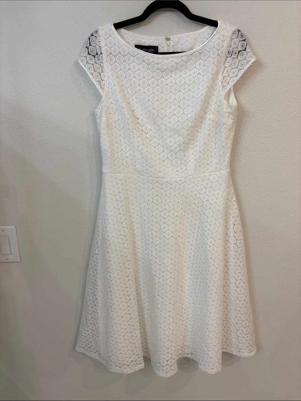 Black Label Evan Picone White Lace A-Line Midi Dress